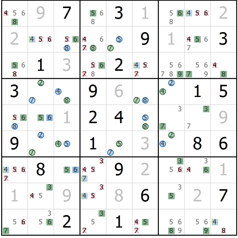 Position des candidats pour la solution de la Gr 31 page 34 du magazine de sudoku Suprême n° 024