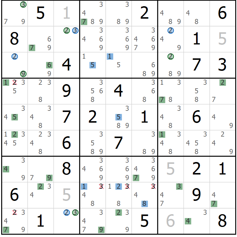 Position des candidats pour la solution de la Gr 34 page 37 du magazine de sudoku Suprême n° 024