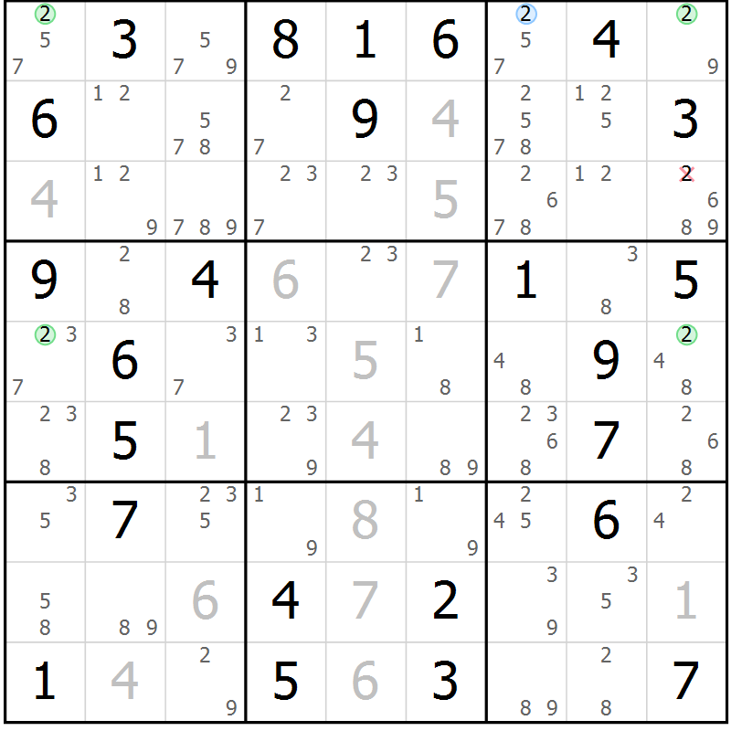 Position des candidats pour la solution de la Gr 36 page 39 du magazine de sudoku Suprême n° 024