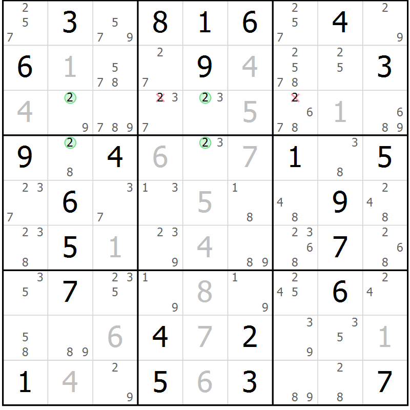 Position des candidats pour la solution de la Gr 36 page 39 du magazine de sudoku Suprême n° 024