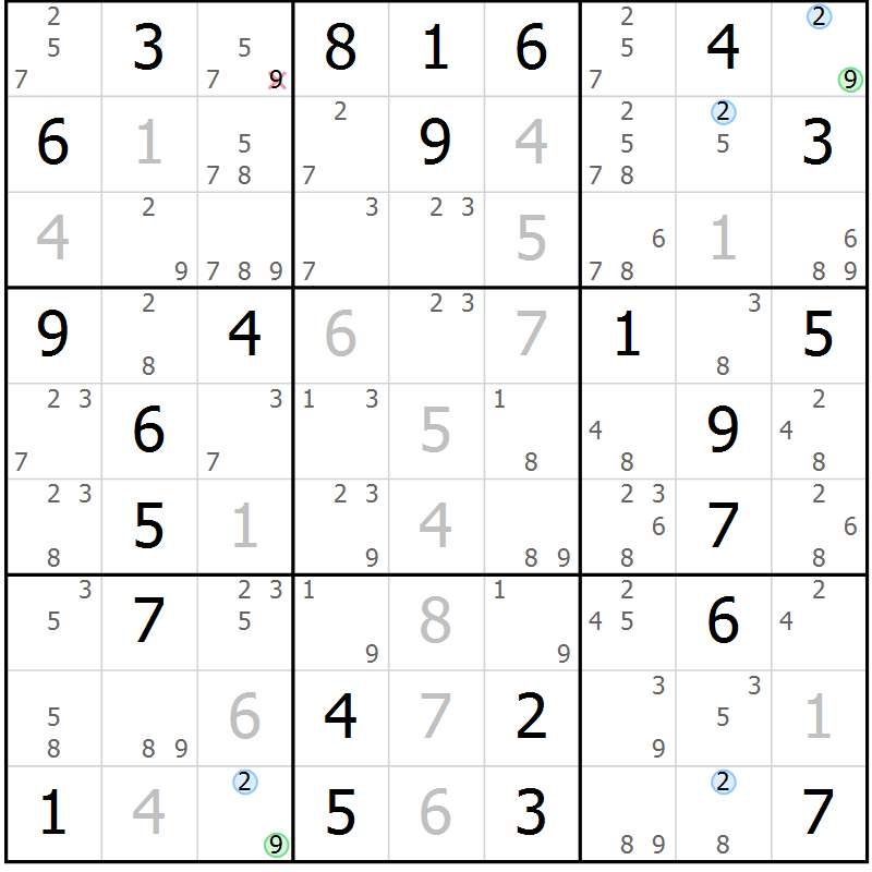 Position des candidats pour la solution de la Gr 36 page 39 du magazine de sudoku Suprême n° 024
