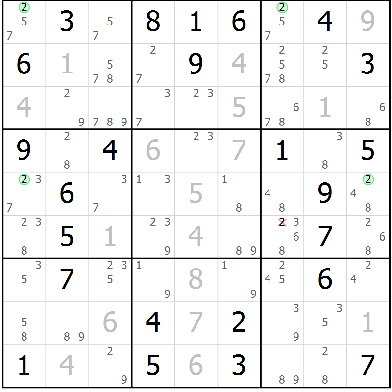 Position des candidats pour la solution de la Gr 36 page 39 du magazine de sudoku Suprême n° 024