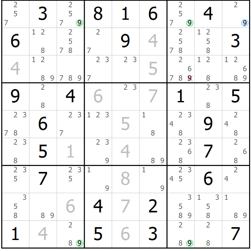 Position des candidats pour la solution de la Gr 36 page 39 du magazine de sudoku Suprême n° 024