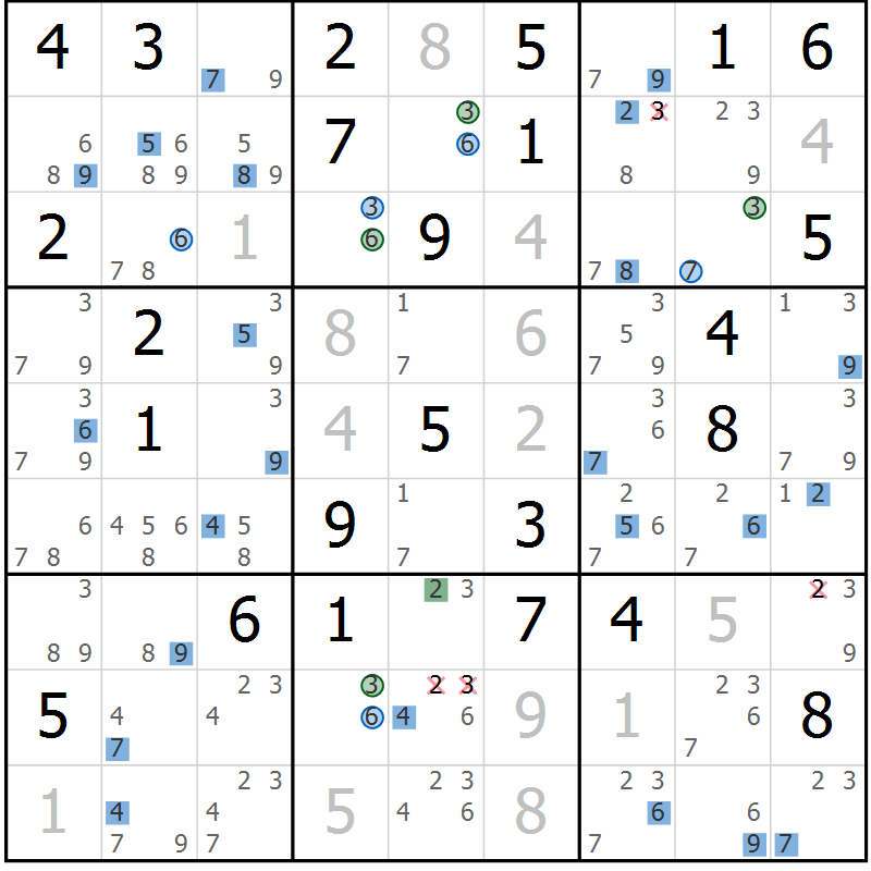 Position des candidats pour la solution de la Gr 37 page 40 du magazine de sudoku Suprême n° 024