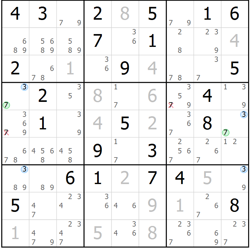 Position des candidats pour la solution de la Gr 37 page 40 du magazine de sudoku Suprême n° 024
