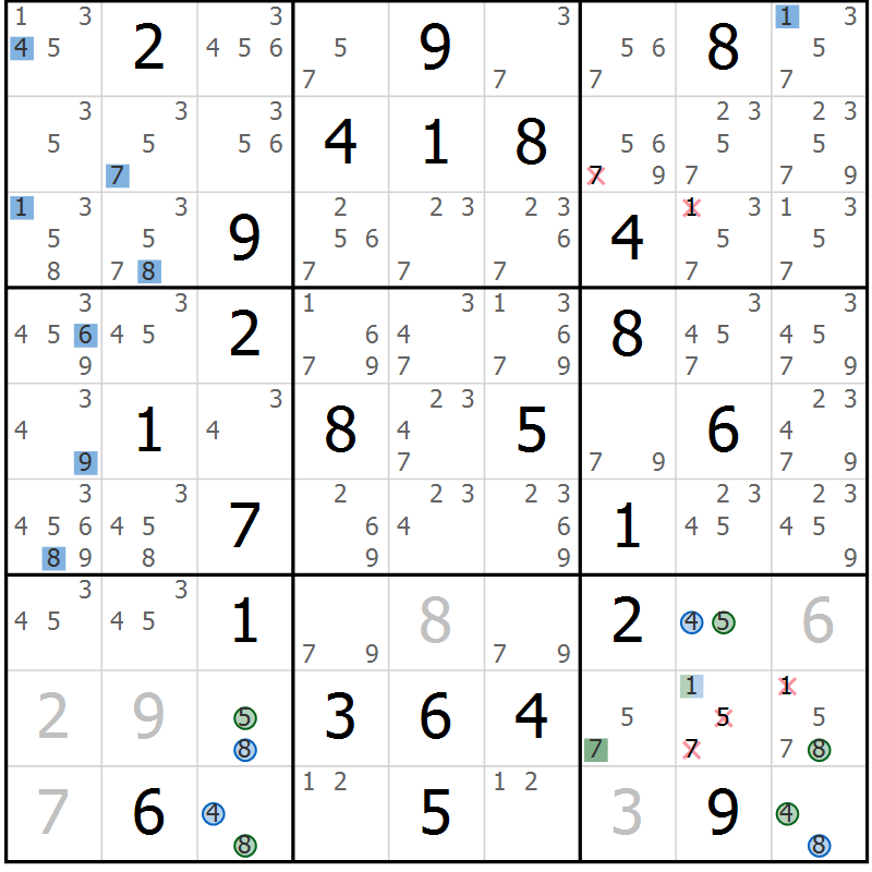 Position des candidats pour la solution de la Gr 39 page 42 du magazine de sudoku Suprême n° 024