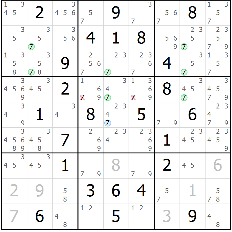 Position des candidats pour la solution de la Gr 39 page 42 du magazine de sudoku Suprême n° 024