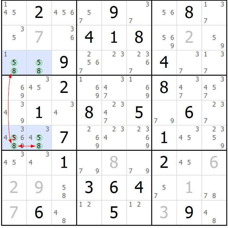 Position des candidats pour la solution de la Gr 39 page 42 du magazine de sudoku Suprême n° 024