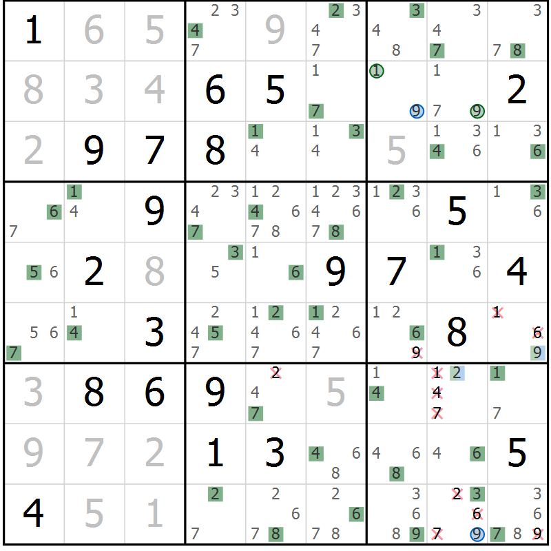 Position des candidats pour la solution de la Gr 4 page 7 du magazine de sudoku Suprême n° 024