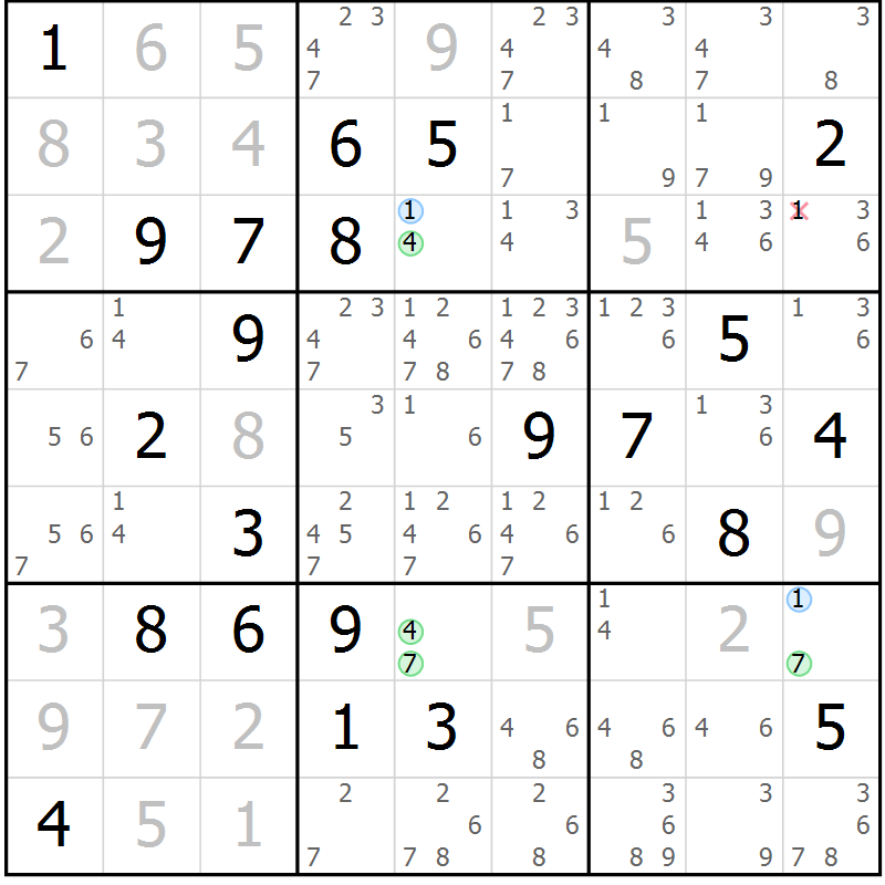 Position des candidats pour la solution de la Gr 4 page 7 du magazine de sudoku Suprême n° 024