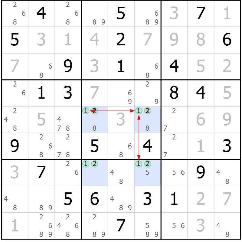 Position des candidats pour la solution de la Gr 41 page 44 du magazine de sudoku Suprême n° 024