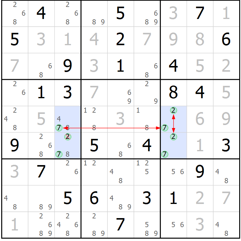 Position des candidats pour la solution de la Gr 41 page 44 du magazine de sudoku Suprême n° 024