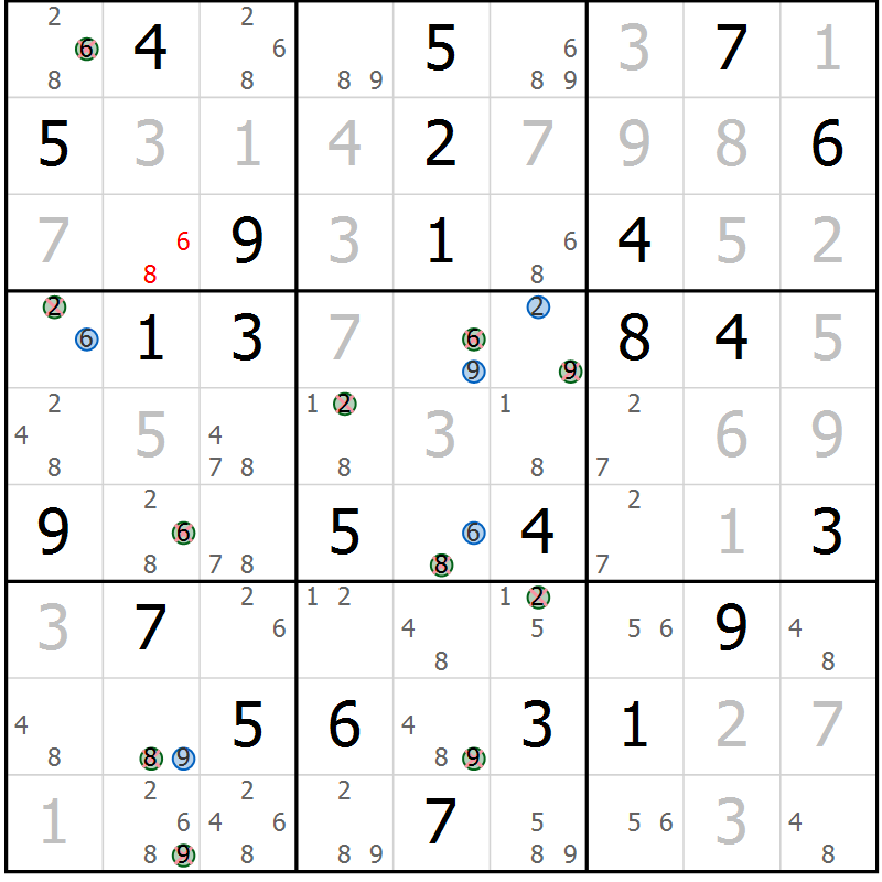 Position des candidats pour la solution de la Gr 41 page 44 du magazine de sudoku Suprême n° 024