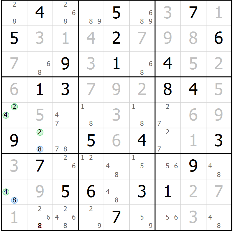 Position des candidats pour la solution de la Gr 41 page 44 du magazine de sudoku Suprême n° 024