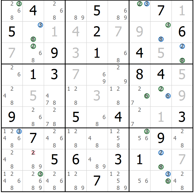 Position des candidats pour la solution de la Gr 41 page 44 du magazine de sudoku Suprême n° 024