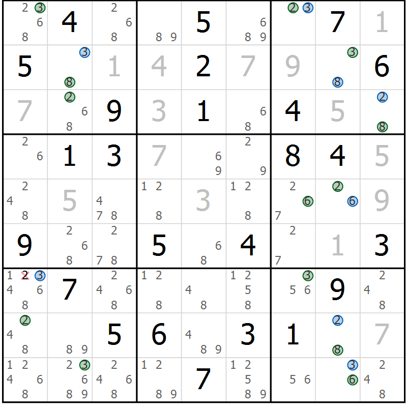 Position des candidats pour la solution de la Gr 41 page 44 du magazine de sudoku Suprême n° 024