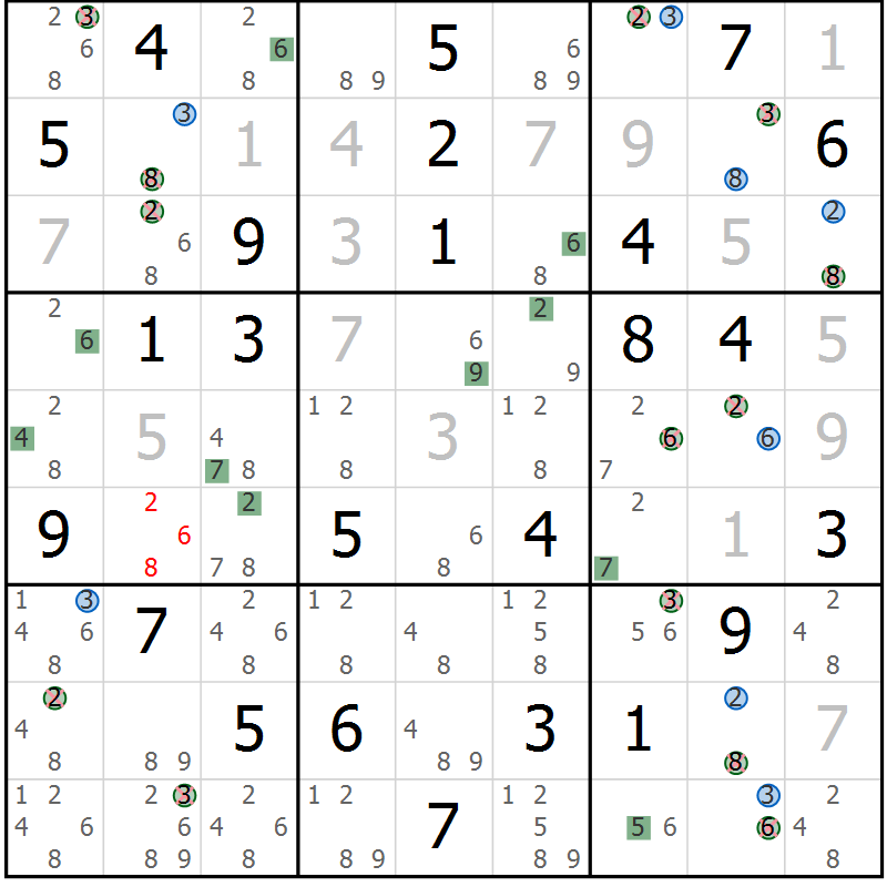 Position des candidats pour la solution de la Gr 41 page 44 du magazine de sudoku Suprême n° 024