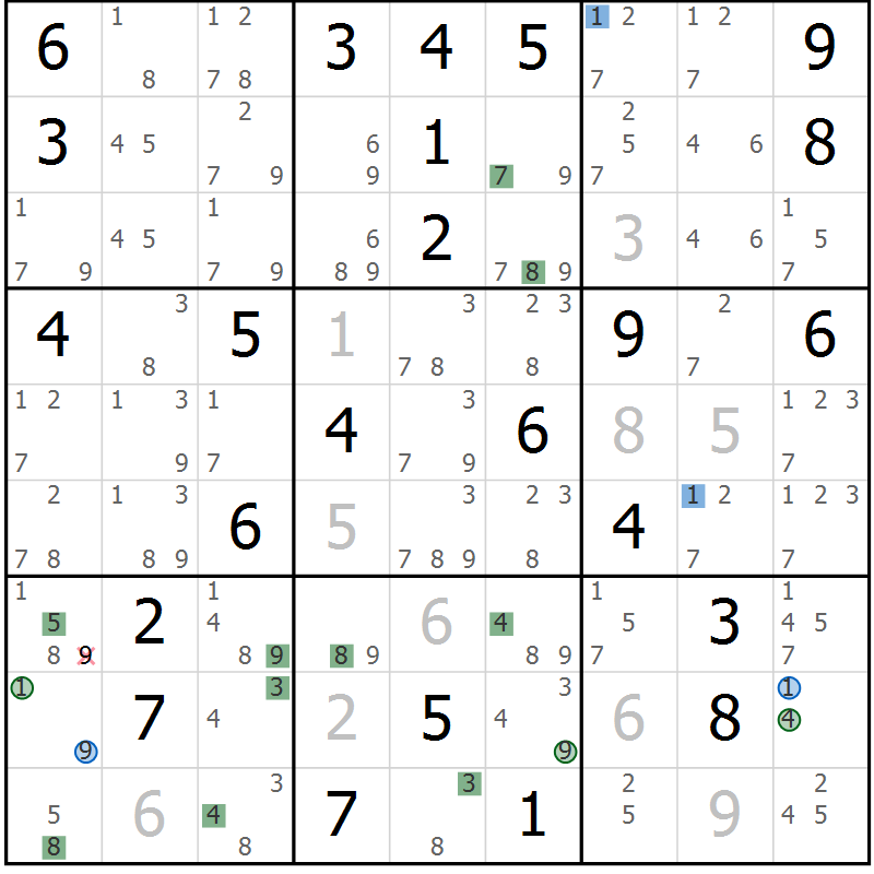 Position des candidats pour la solution de la Gr 42 page 45 du magazine de sudoku Suprême n° 024