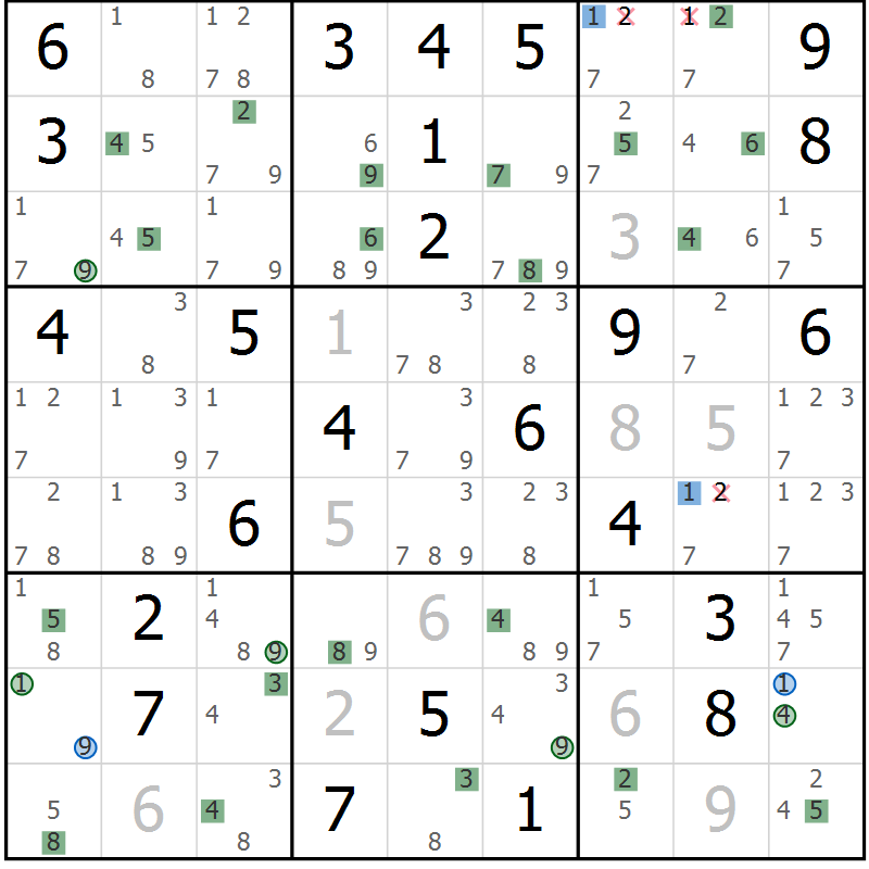 Position des candidats pour la solution de la Gr 42 page 45 du magazine de sudoku Suprême n° 024