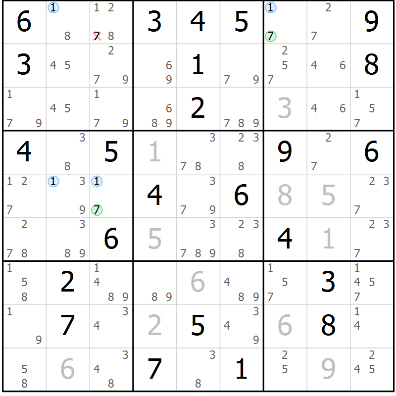 Position des candidats pour la solution de la Gr 42 page 45 du magazine de sudoku Suprême n° 024