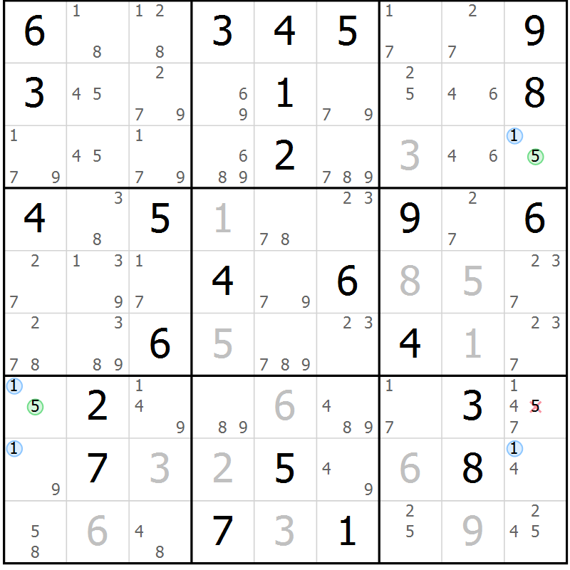 Position des candidats pour la solution de la Gr 42 page 45 du magazine de sudoku Suprême n° 024