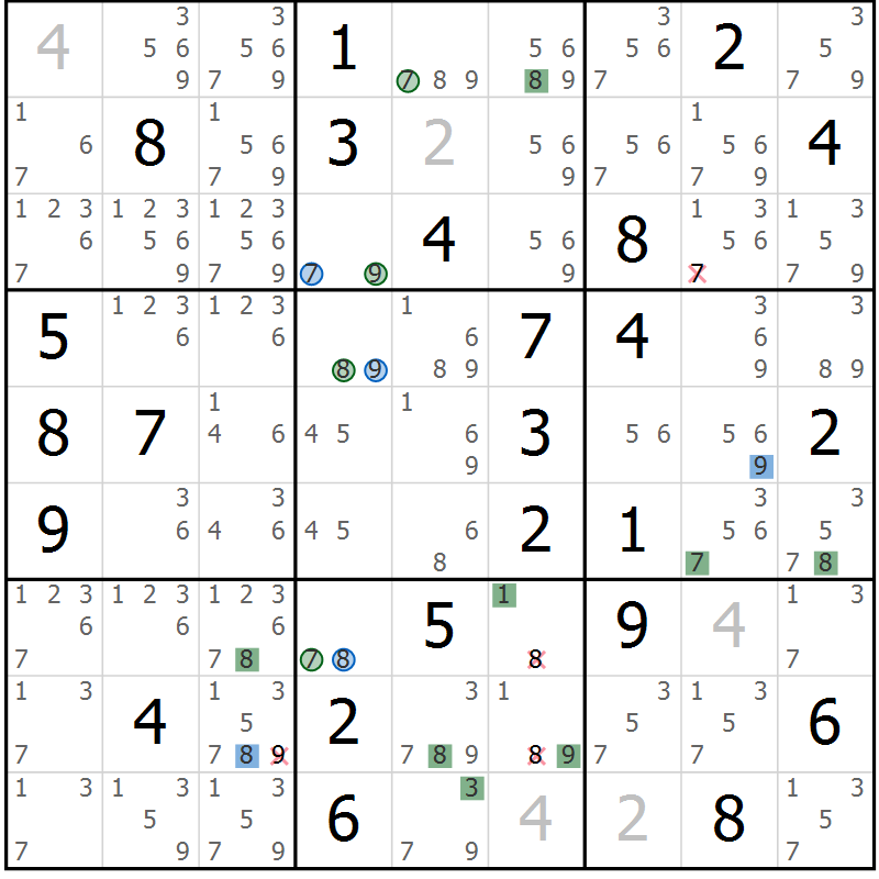 Position des candidats pour la solution de la Gr 43 page 46 du magazine de sudoku Suprême n° 024