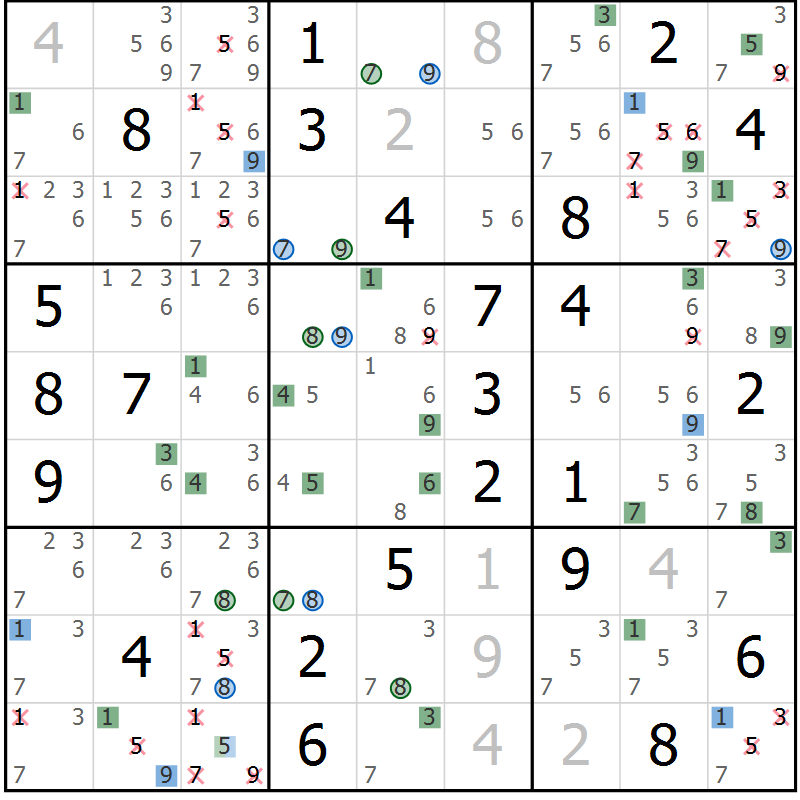 Position des candidats pour la solution de la Gr 43 page 46 du magazine de sudoku Suprême n° 024