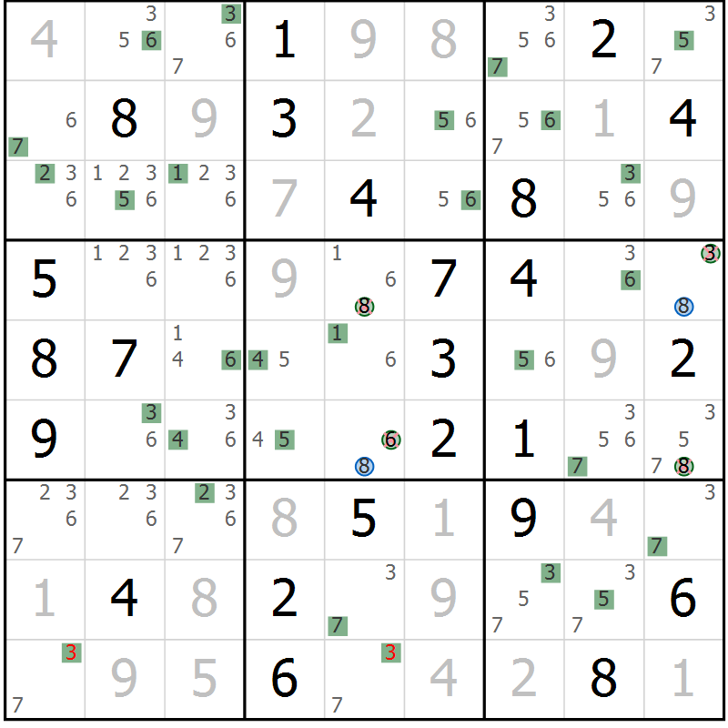 Position des candidats pour la solution de la Gr 43 page 46 du magazine de sudoku Suprême n° 024