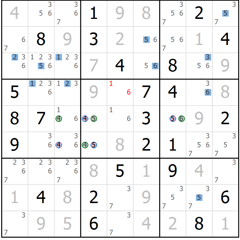 Position des candidats pour la solution de la Gr 43 page 46 du magazine de sudoku Suprême n° 024