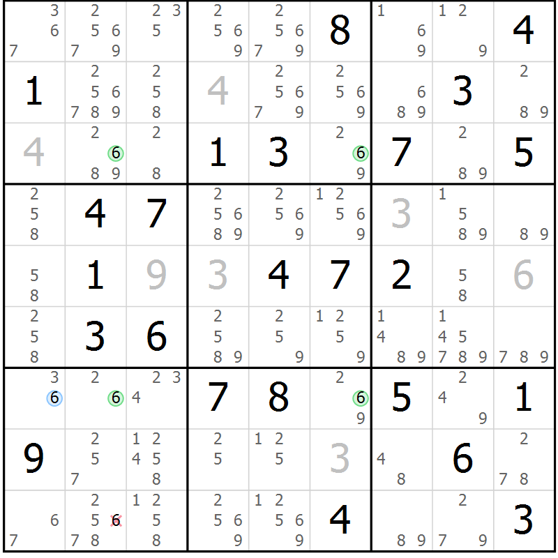 Position des candidats pour la solution de la Gr 44 page 47 du magazine de sudoku Suprême n° 024