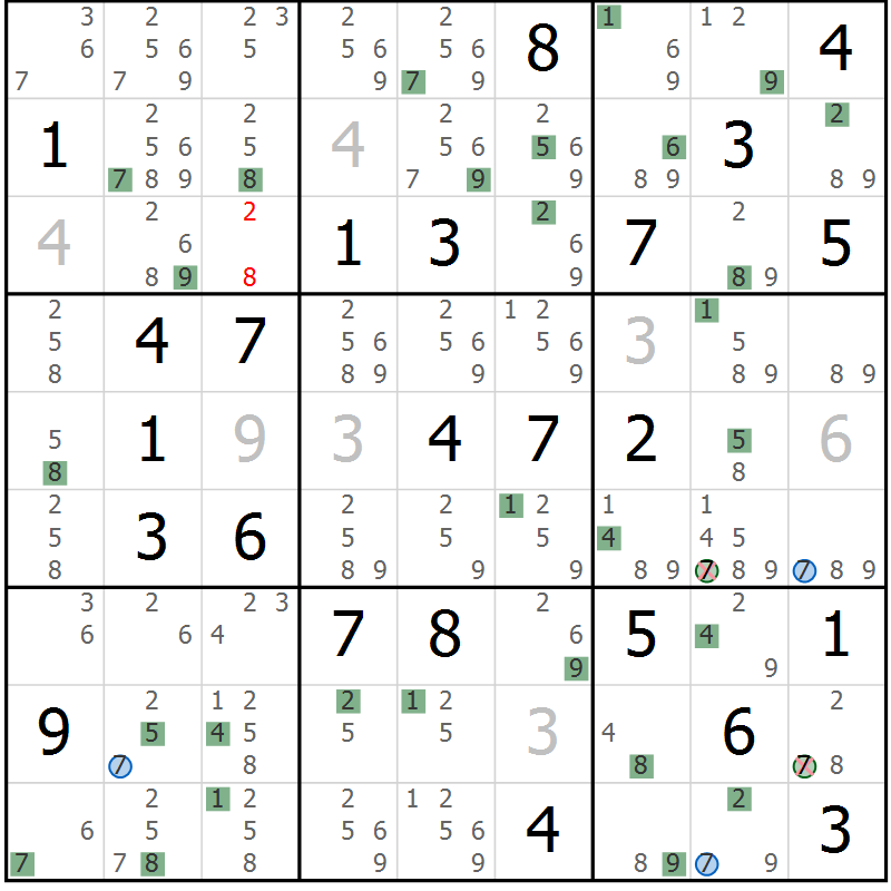 Position des candidats pour la solution de la Gr 44 page 47 du magazine de sudoku Suprême n° 024