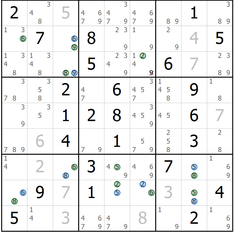 Position des candidats pour la solution de la Gr 45 page 48 du magazine de sudoku Suprême n° 024