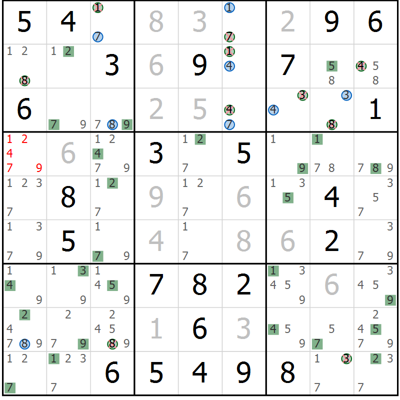 Position des candidats pour la solution de la Gr 46 page 49 du magazine de sudoku Suprême n° 024