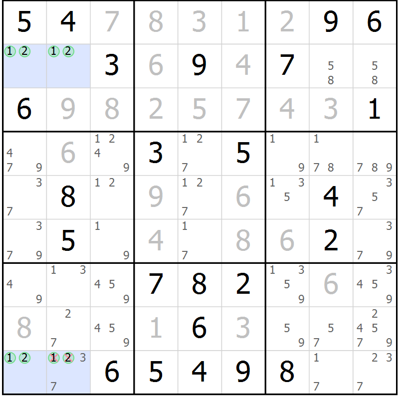 Position des candidats pour la solution de la Gr 46 page 49 du magazine de sudoku Suprême n° 024