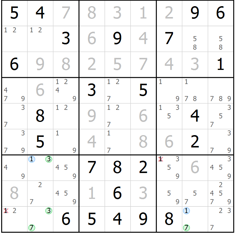 Position des candidats pour la solution de la Gr 46 page 49 du magazine de sudoku Suprême n° 024