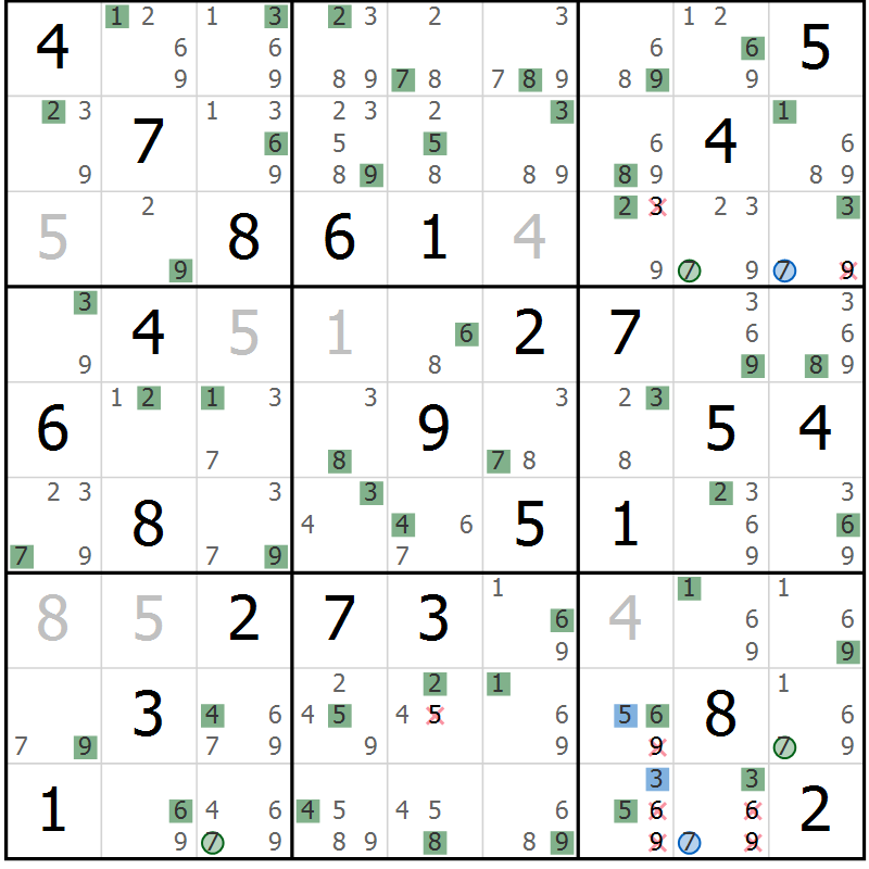 Position des candidats pour la solution de la Gr 47 page 50 du magazine de sudoku Suprême n° 024