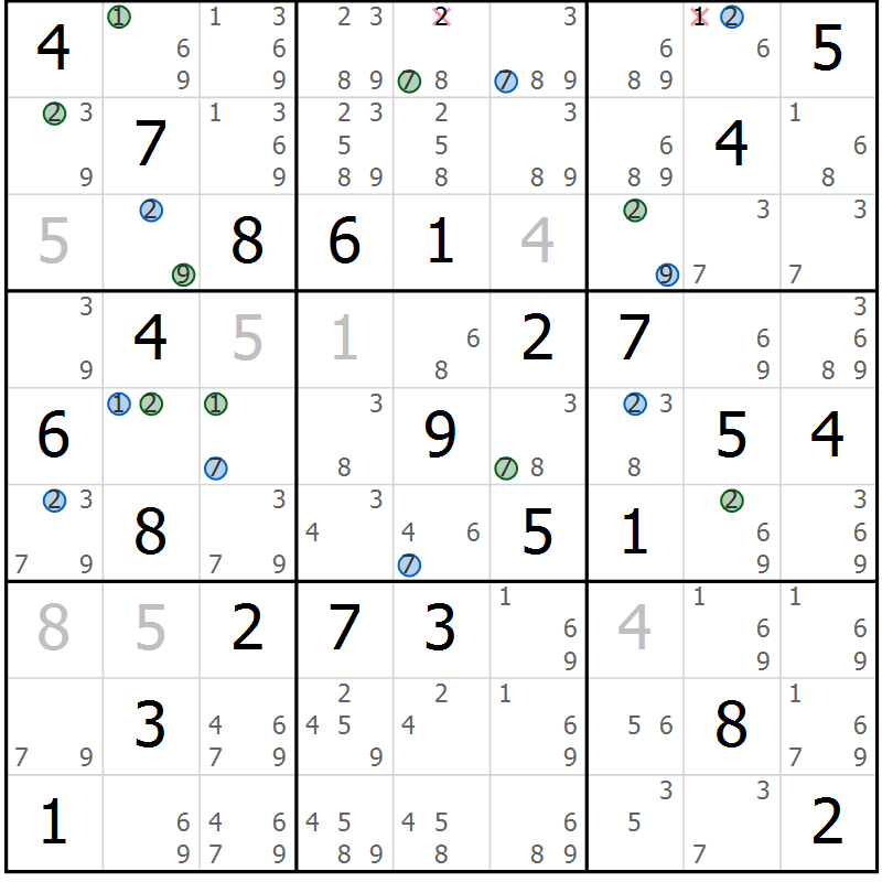 Position des candidats pour la solution de la Gr 47 page 50 du magazine de sudoku Suprême n° 024