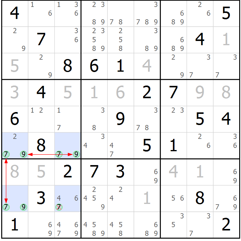 Position des candidats pour la solution de la Gr 47 page 50 du magazine de sudoku Suprême n° 024