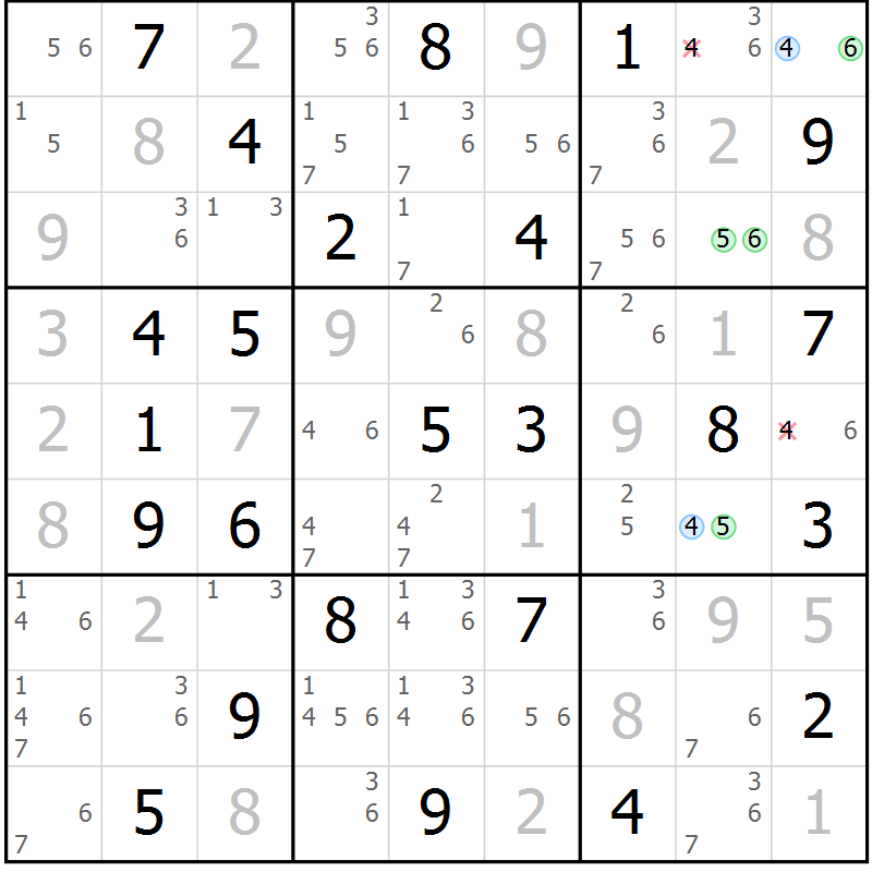 Position des candidats pour la solution de la Gr 49 page 52 du magazine de sudoku Suprême n° 024