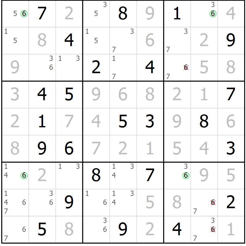 Position des candidats pour la solution de la Gr 49 page 52 du magazine de sudoku Suprême n° 024
