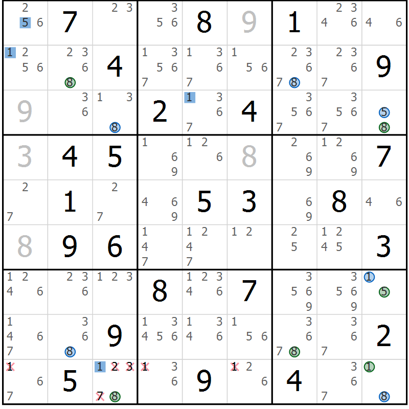 Position des candidats pour la solution de la Gr 49 page 52 du magazine de sudoku Suprême n° 024