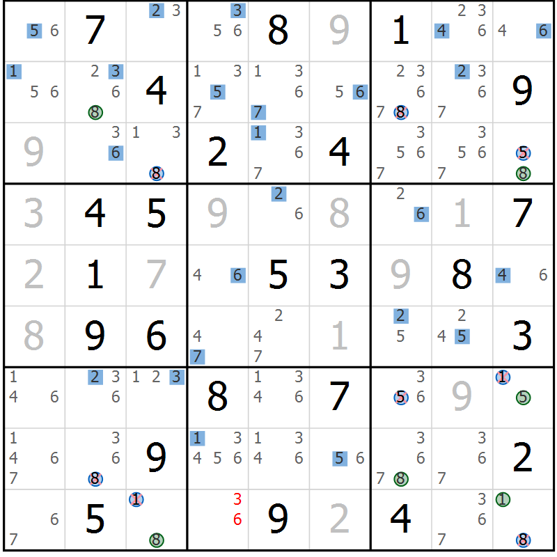 Position des candidats pour la solution de la Gr 49 page 52 du magazine de sudoku Suprême n° 024