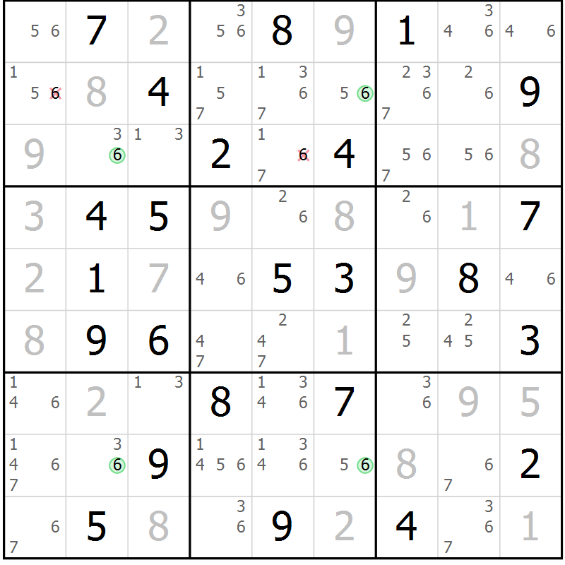 Position des candidats pour la solution de la Gr 49 page 52 du magazine de sudoku Suprême n° 024