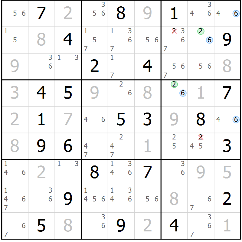 Position des candidats pour la solution de la Gr 49 page 52 du magazine de sudoku Suprême n° 024
