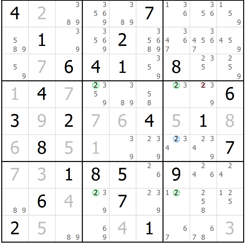 Position des candidats pour la solution de la Gr 50 page 53 du magazine de sudoku Suprême n° 024
