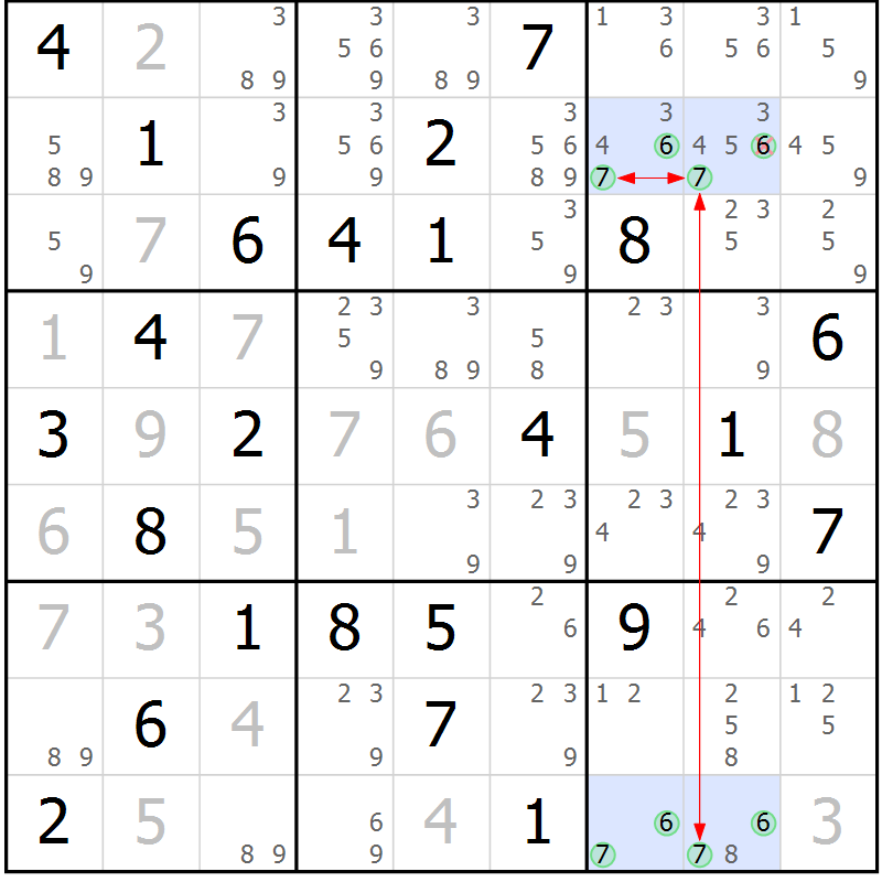Position des candidats pour la solution de la Gr 50 page 53 du magazine de sudoku Suprême n° 024