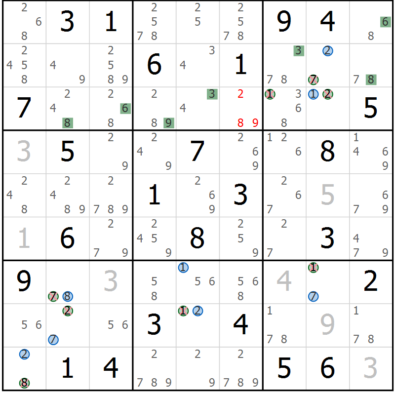 Position des candidats pour la solution de la Gr 51 page 54 du magazine de sudoku Suprême n° 024