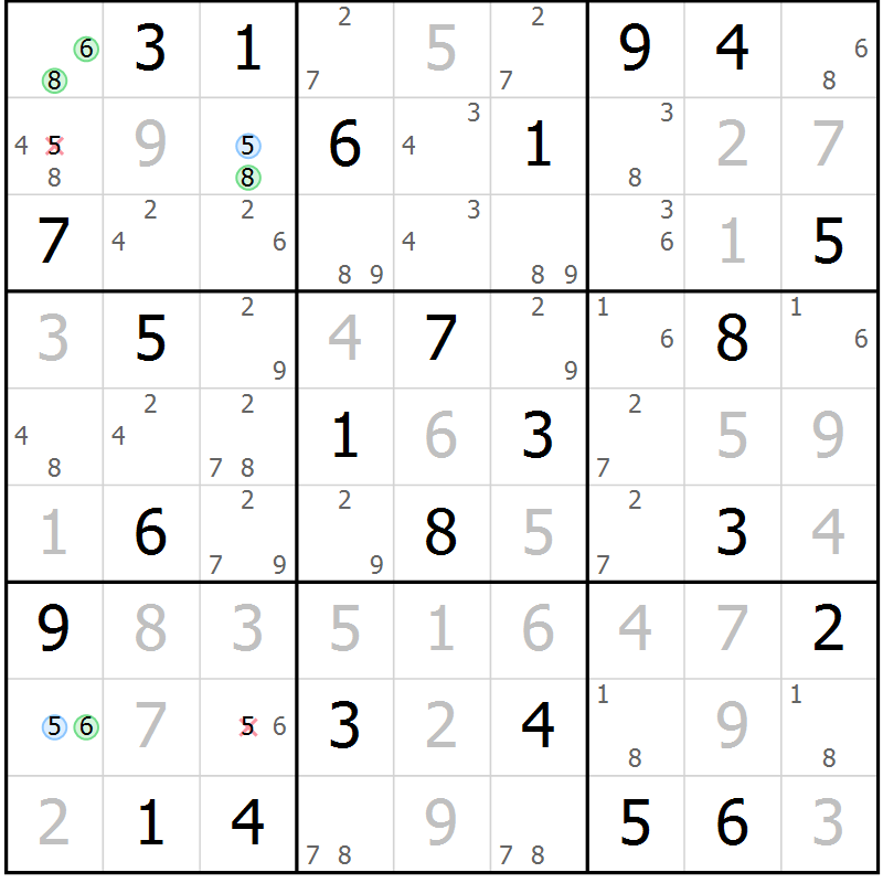 Position des candidats pour la solution de la Gr 51 page 54 du magazine de sudoku Suprême n° 024