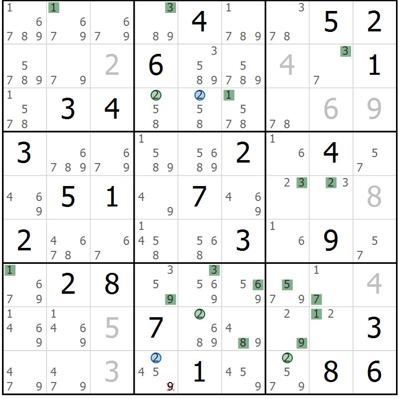 Position des candidats pour la solution de la Gr 53 page 56 du magazine de sudoku Suprême n° 024