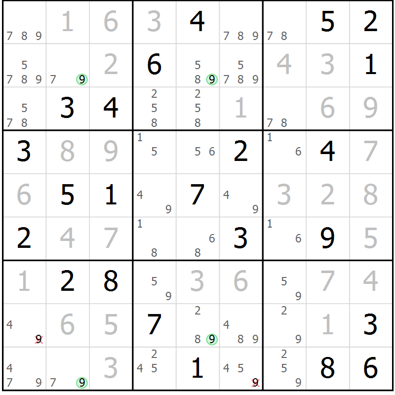 Position des candidats pour la solution de la Gr 53 page 56 du magazine de sudoku Suprême n° 024